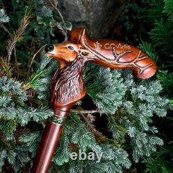 Deer Handmade Walking Cane, Unique Hand carved Hiking stick Gift for Men