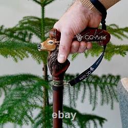 Deer Handmade Walking Cane, Unique Hand carved Hiking stick Gift for Men