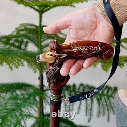Deer Handmade Walking Cane, Unique Hand carved Hiking stick Gift for Men