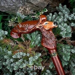 Deer Handmade Walking Cane, Unique Hand carved Hiking stick Gift for Men