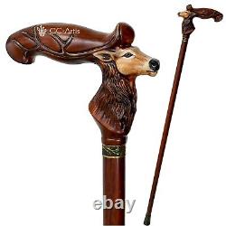 Deer Handmade Walking Cane, Unique Hand carved Hiking stick Gift for Men