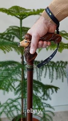 Deer Handmade Walking Cane, Unique Hand carved Hiking stick Gift for Men