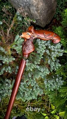 Deer Handmade Walking Cane, Unique Hand carved Hiking stick Gift for Men