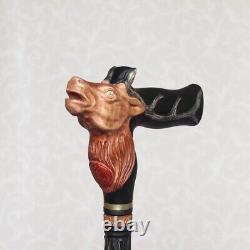 Deer wooden cane Hand carved handle and staff Style walking stick Wood deer head