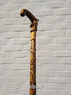 Deign wooden hand carved walking stick for men women walking cane handmade