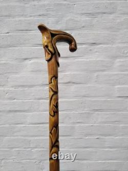 Deign wooden hand carved walking stick for men women walking cane handmade