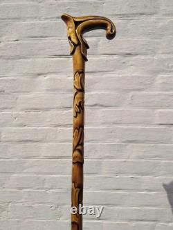 Deign wooden hand carved walking stick for men women walking cane handmade