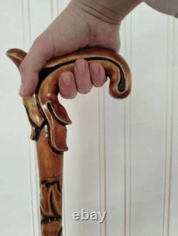 Design wooden hand carved walking stick for men women walking cane handmade