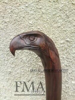 Designer Art Wooden Cane Walking Stick Eagle Bird Wooden Carved Head X Mass GF07