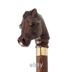 Designer Art Wooden Cane Walking Stick Horse Animal Wood Carved Head