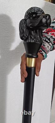 Dog Carved Handle Full Wooden Cane Walking Stick handMade Walking Cane Vintage