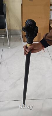 Dog Carved Handle Full Wooden Cane Walking Stick handMade Walking Cane Vintage