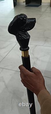 Dog Carved Handle Full Wooden Cane Walking Stick handMade Walking Cane Vintage