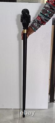 Dog Carved Handle Full Wooden Cane Walking Stick handMade Walking Cane Vintage