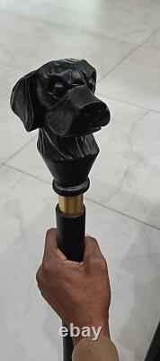 Dog Carved Handle Full Wooden Cane Walking Stick handMade Walking Cane Vintage