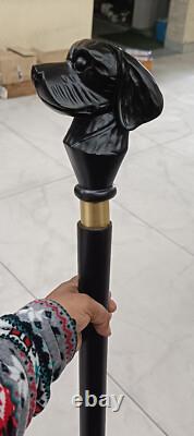 Dog Carved Handle Full Wooden Cane Walking Stick handMade Walking Cane Vintage