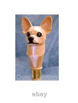 Dog Head Palm Grip Ergonomic Handle Carved Wooden Walking Stick Cane Chihuahua