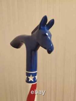 Donkey head wooden walking stick hand carved walking cane USA flag style gifts