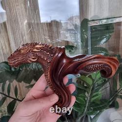Dragon Cane wooden walking stick ergonomic palm grip handle, wood carved fanta