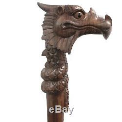 Dragon Ceremonial Staff Walking Stick Long Wooden Cane Hand Carved Handle 1.5m