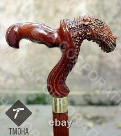 Dragon Handle Walking Stick Wooden Hand Carved Dragon Walking Cane Best Gift B3