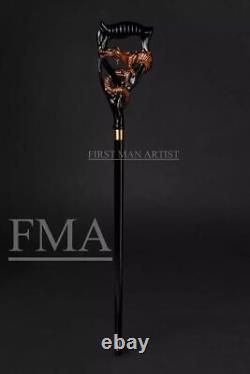 Dragon Handle Wooden Walking Stick Hand Carved Unique Walking Cane Stick Gift