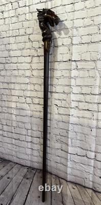 Dragon Head 140cm Staff Tribal African Walking Stick Cane Hand Carved Dark Wood
