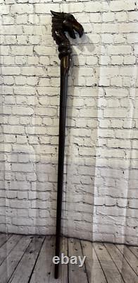 Dragon Head 140cm Staff Tribal African Walking Stick Cane Hand Carved Dark Wood