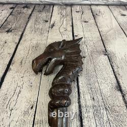 Dragon Head 140cm Staff Tribal African Walking Stick Cane Hand Carved Dark Wood