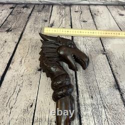 Dragon Head 140cm Staff Tribal African Walking Stick Cane Hand Carved Dark Wood
