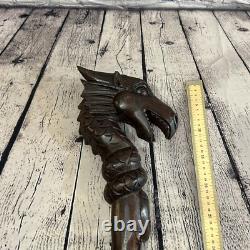 Dragon Head 140cm Staff Tribal African Walking Stick Cane Hand Carved Dark Wood