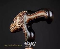 Dragon Head Handle Wooden Walking Stick Hand Carved Walking Cane Unique Gift