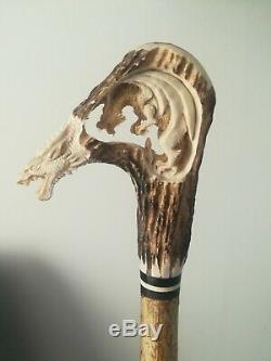 Dragon Walking Stick Hand Carved from Deer Antler A Real Work of Art