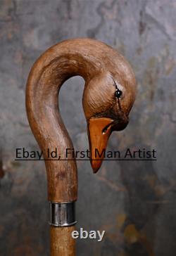 Duck Bird Head Handle Wooden Hand Carved Walking Stick Bird Walking Cane Gift