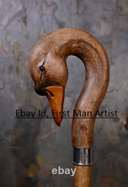 Duck Bird Head Handle Wooden Hand Carved Walking Stick Bird Walking Cane Gift