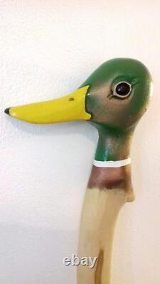 Duck Handle Walking stick, Hand carved wooden Mallard