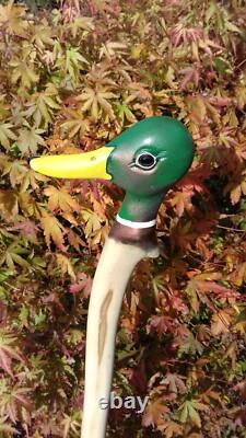 Duck Handle Walking stick, Hand carved wooden Mallard