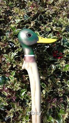Duck Handle Walking stick, Hand carved wooden Mallard