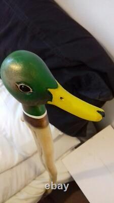 Duck Handle Walking stick, Hand carved wooden Mallard