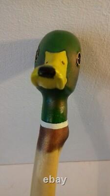 Duck Handle Walking stick, Hand carved wooden Mallard