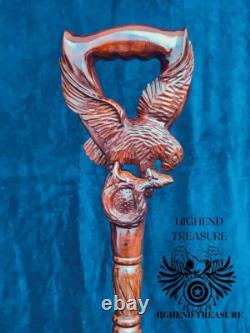 Dynamic Serenity Handcrafted Wooden Carved Cane with Eagle and Snake Motif Best