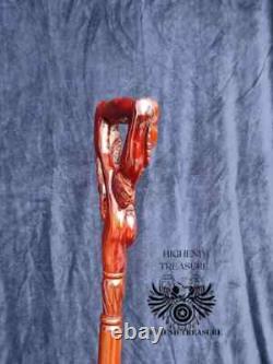 Dynamic Serenity Handcrafted Wooden Carved Cane with Eagle and Snake Motif Best