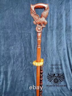 Dynamic Serenity Handcrafted Wooden Carved Cane with Eagle and Snake Motif Best