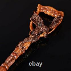 Eagle & Fish Dark Wooden Walking Stick Cane carved ergonomic handle Walking Cane