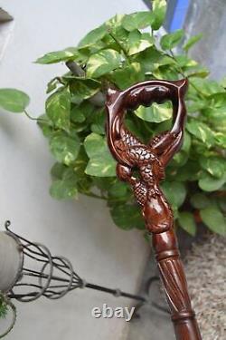 Eagle Holding Fish In mouth Wooden Hand carved Cane Eco Friendly walking stick