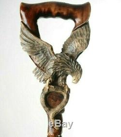 Eagle & Snake Walking Stick Wooden Cane Handmade Hand Carved Crafted Staff