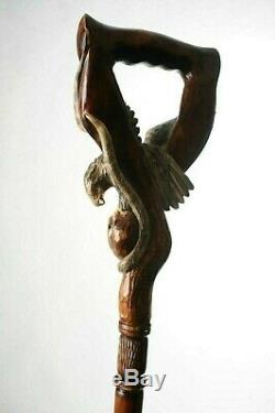 Eagle & Snake Walking Stick Wooden Cane Handmade Hand Carved Crafted Staff