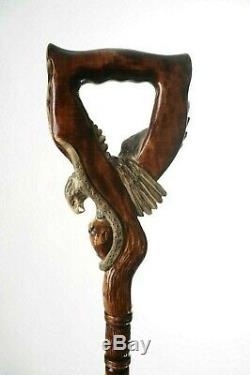 Eagle & Snake Walking Stick Wooden Cane Handmade Hand Carved Crafted Staff