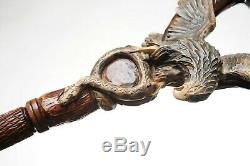 Eagle & Snake Walking Stick Wooden Cane Handmade Hand Carved Crafted Staff