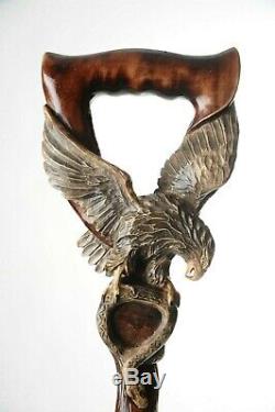 Eagle & Snake Walking Stick Wooden Cane Handmade Hand Carved Crafted Staff